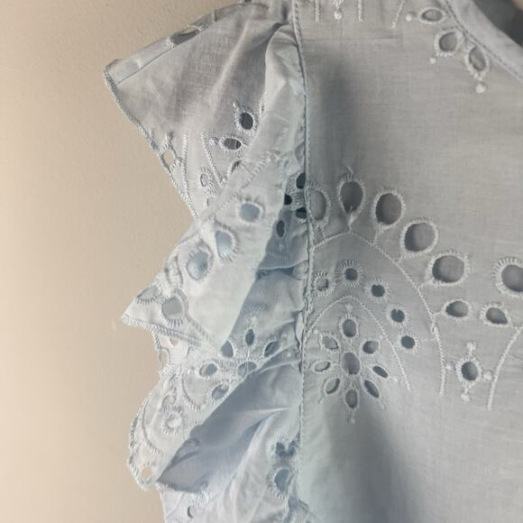 ADIVA Top S Eyelet Blouse Flutter Sleeve Boho Cotton Blue NWT - Picture 4 of 8